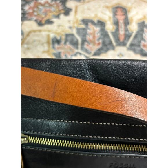 Fossil Crossbody Satchel Purse Medium Tote Black Leather Rocker Bag - Picture 10 of 14